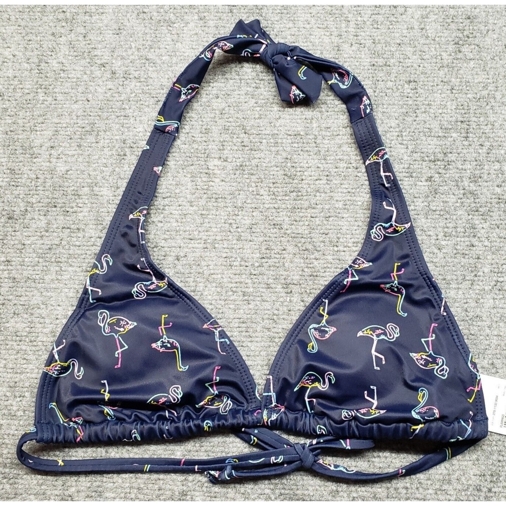 City Streets Bikini Swim Top Womens XS Multicolor Blue Flamingo Lined Halter New